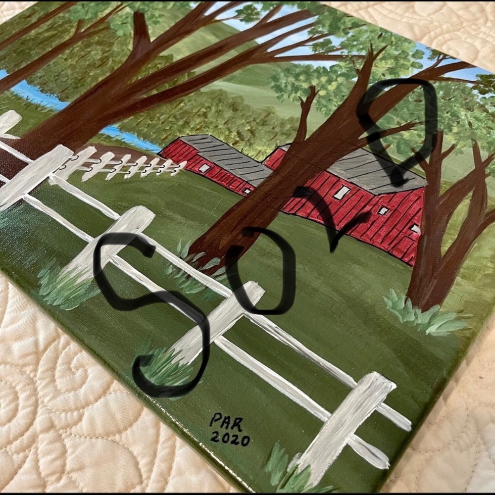 SOLD!!  Red Barn on Wrapped Canvas, 12 x 16 Acrylic Painting